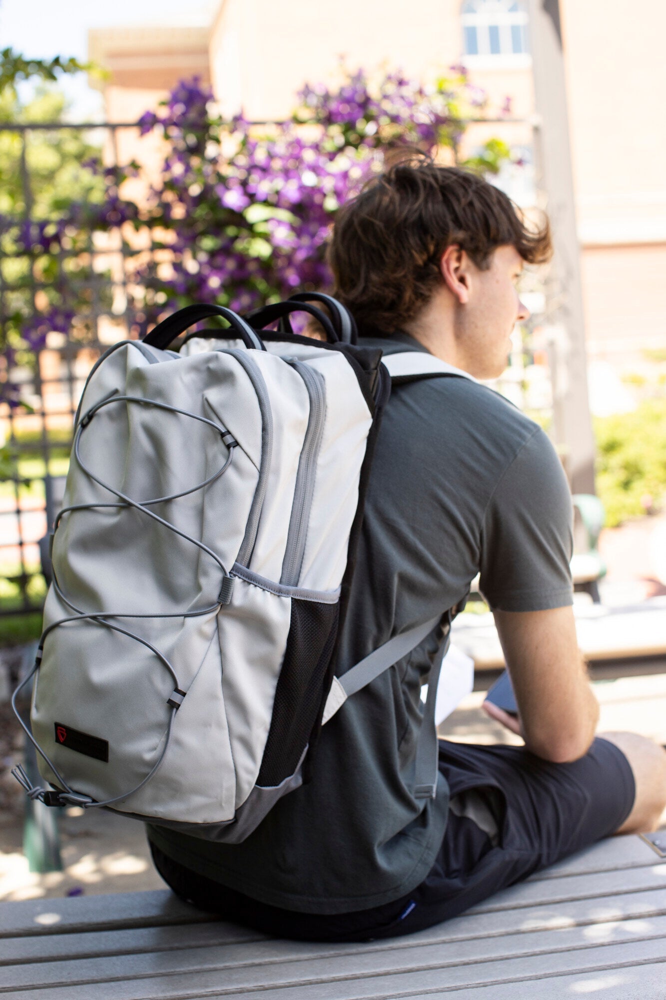 Adult with a BP Defence bullet-resistant backpack