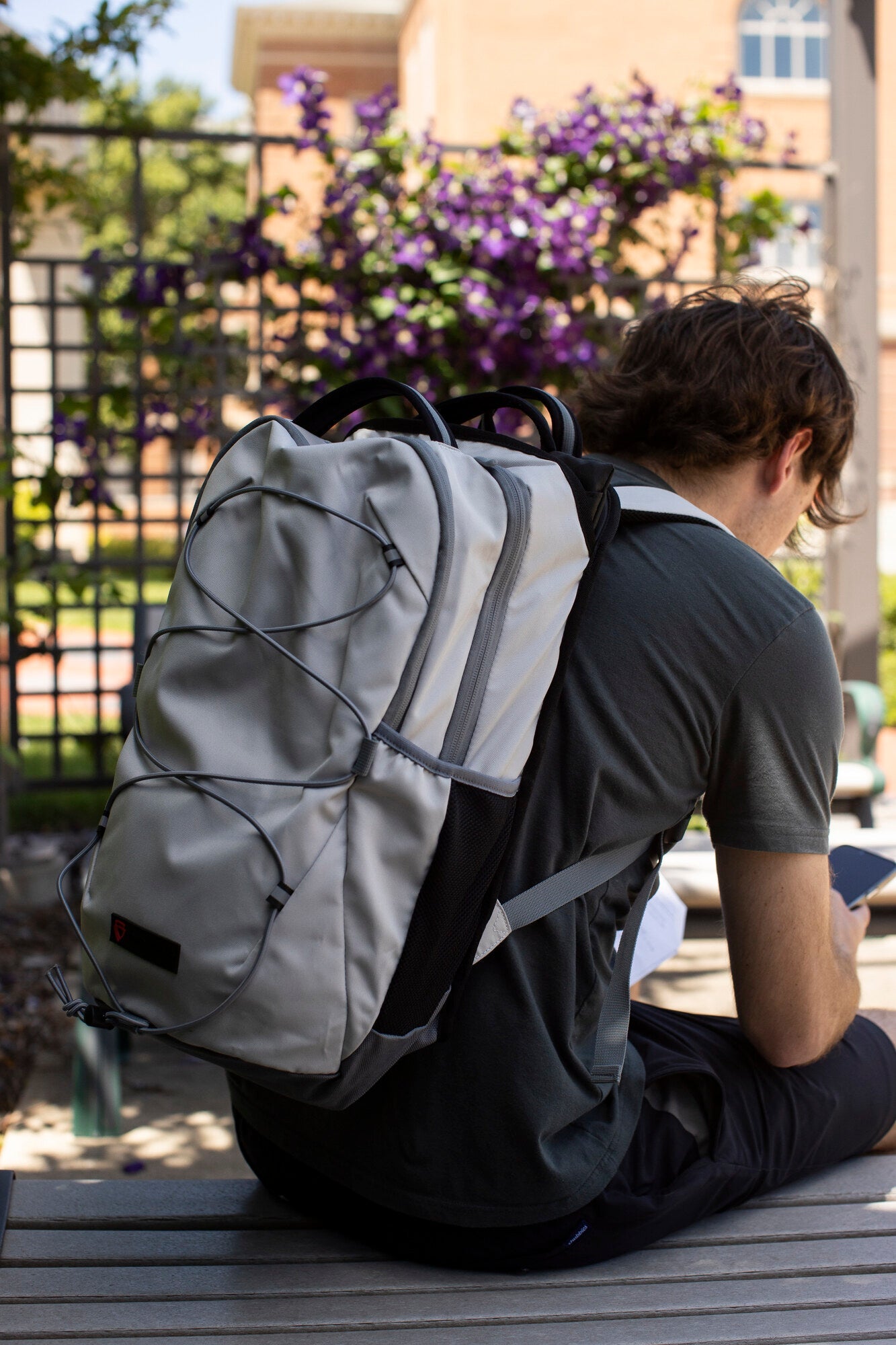 Adult with a BP Defence bullet-resistant backpack